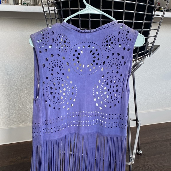 NWT Neiman Marcus CUSP purple Suede fringe vest, Sz S - Picture 1 of 13